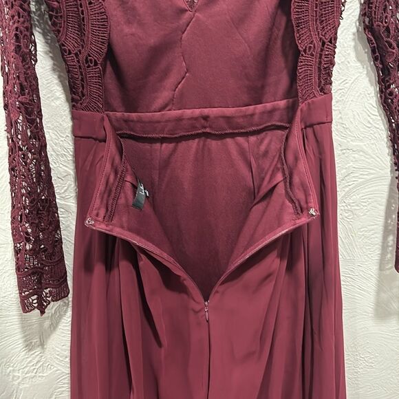 Lulus Awaken My Love Burgundy Long Sleeve Lace Maxi Dress Size Small - Picture 4 of 7